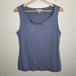 Banana Republic | Gray Scoop Neck Tank with Satin Trim Neckline Size Large